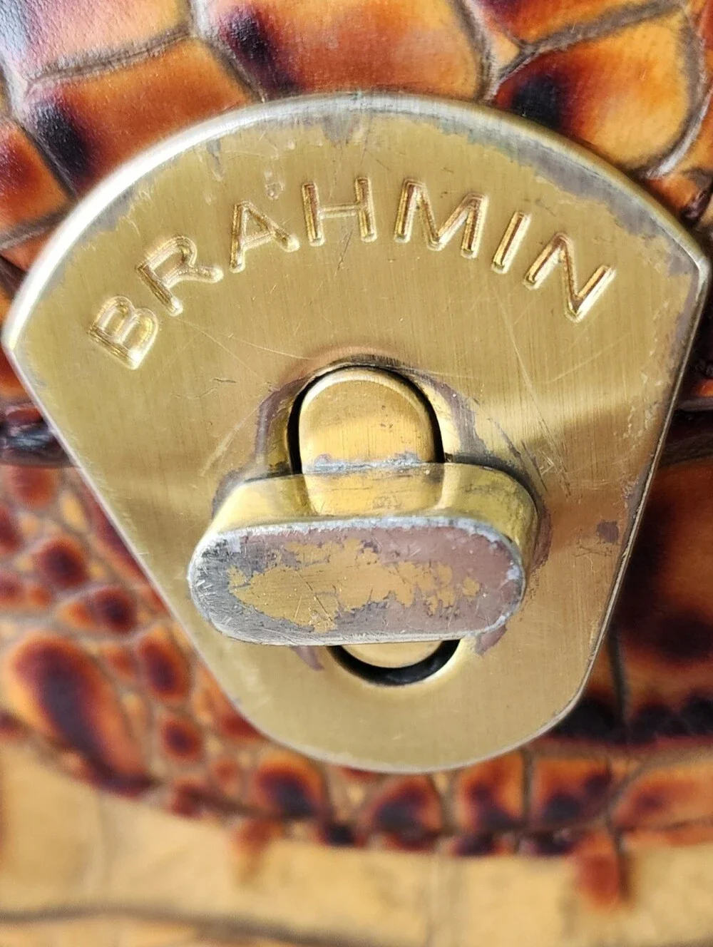 Brahmin Tan and Brown Crocodile-Embossed Satchel